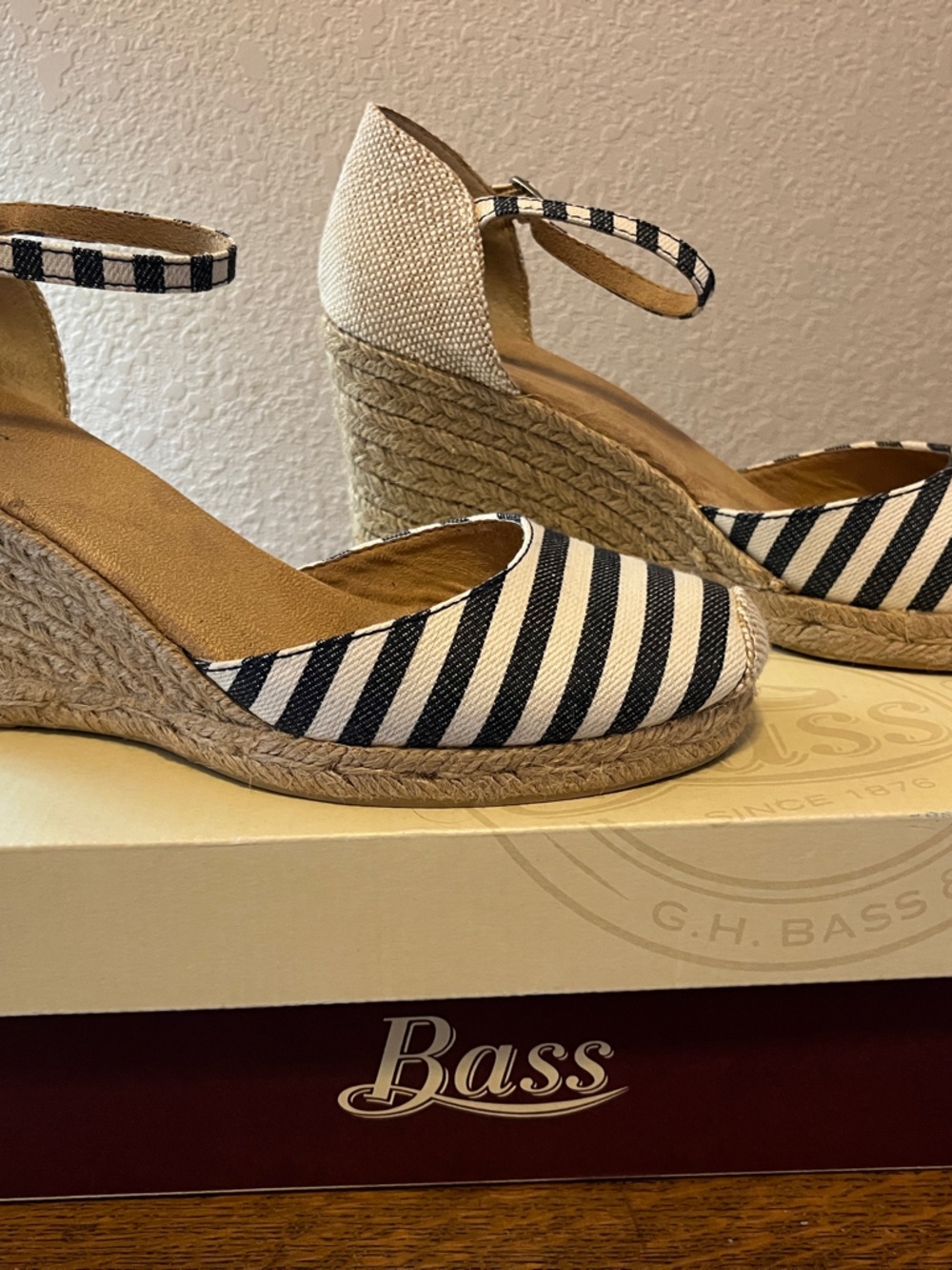 Bass Striped Navy and White Espadrille Wedge Sandals